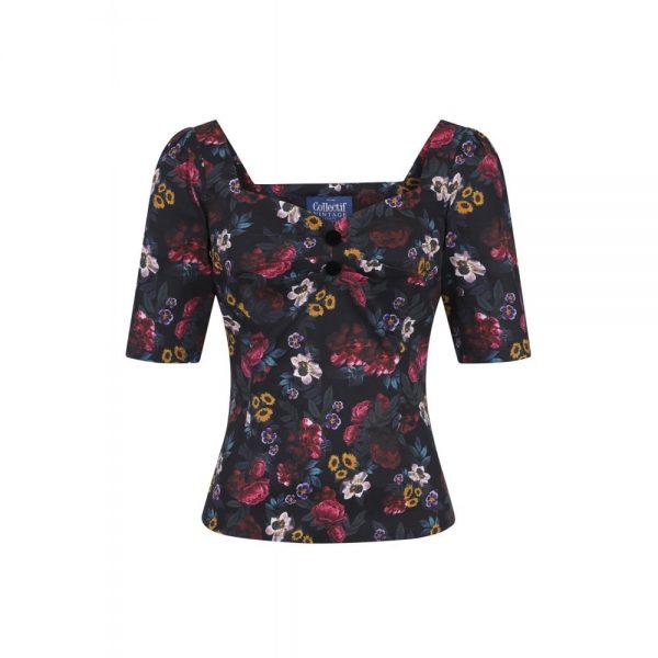 dolores, floral, top, 3/4 arm, oberteil