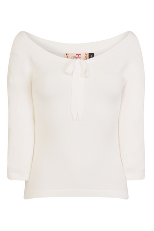 basic pullover 50er jahre, off white, mit 3/4 Ärmeln, rayon